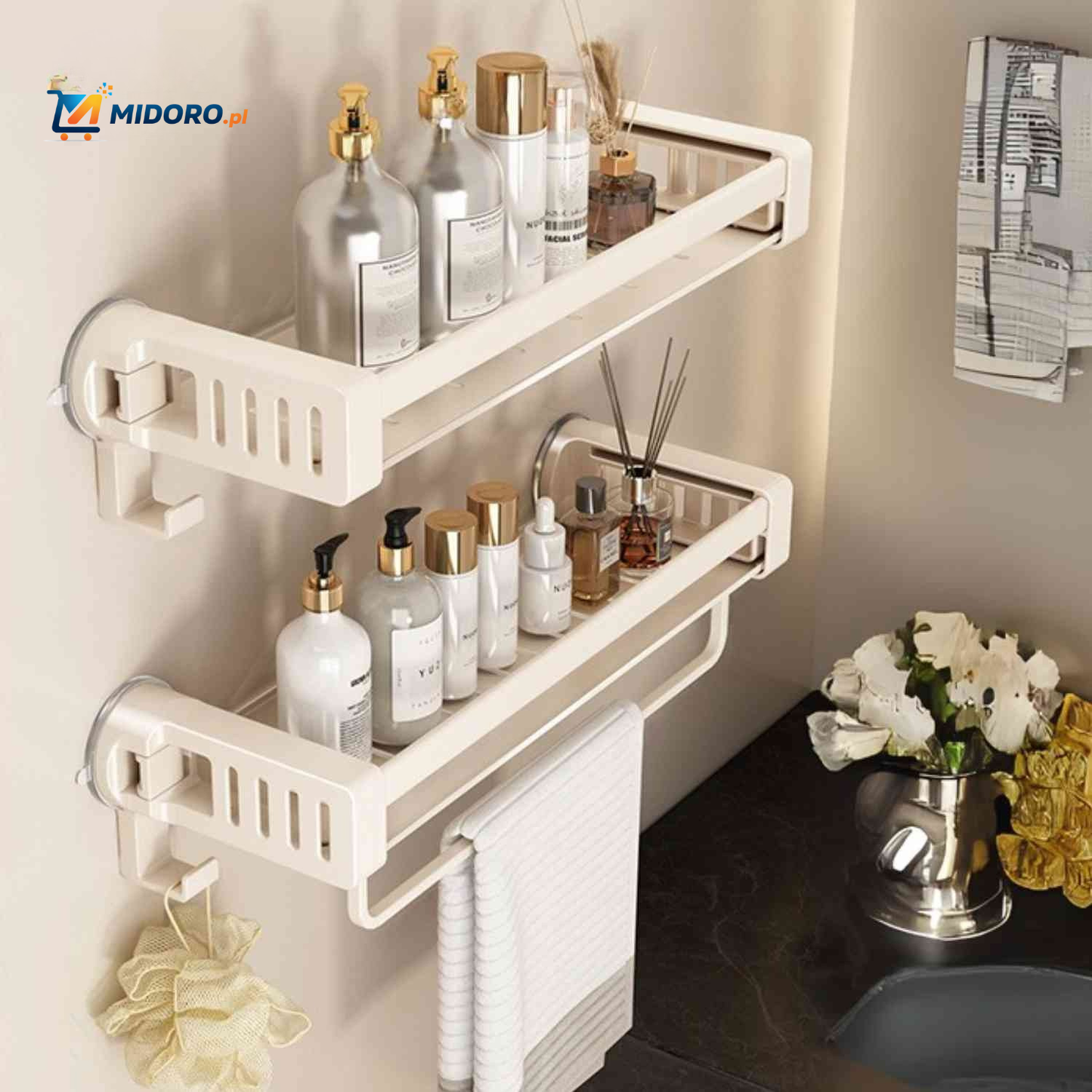 Storiva™ Regał | Montaż na Ścianie, Przyssawka & Bez Wiercenia Koszyk na Przechowywanie