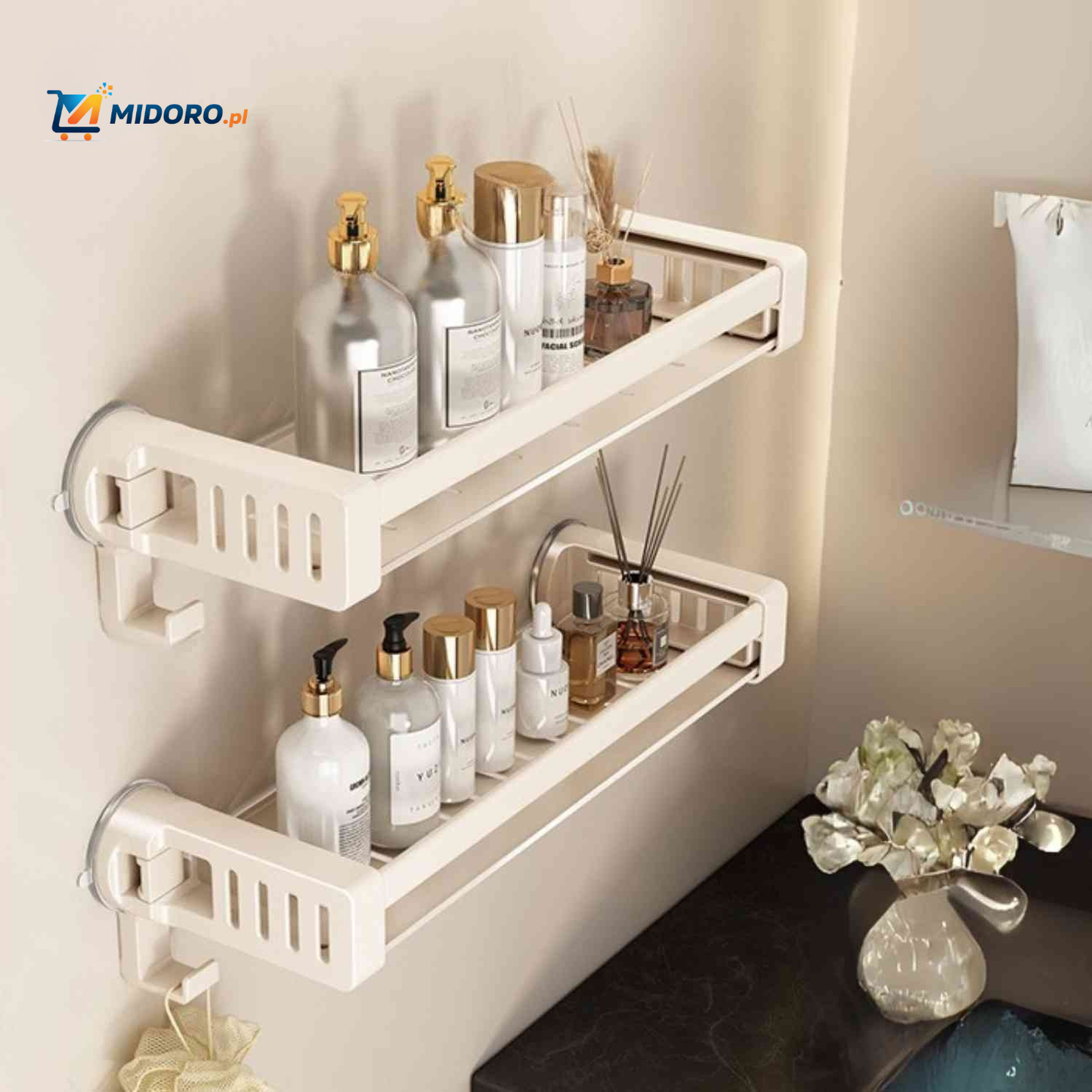 Storiva™ Regał | Montaż na Ścianie, Przyssawka & Bez Wiercenia Koszyk na Przechowywanie