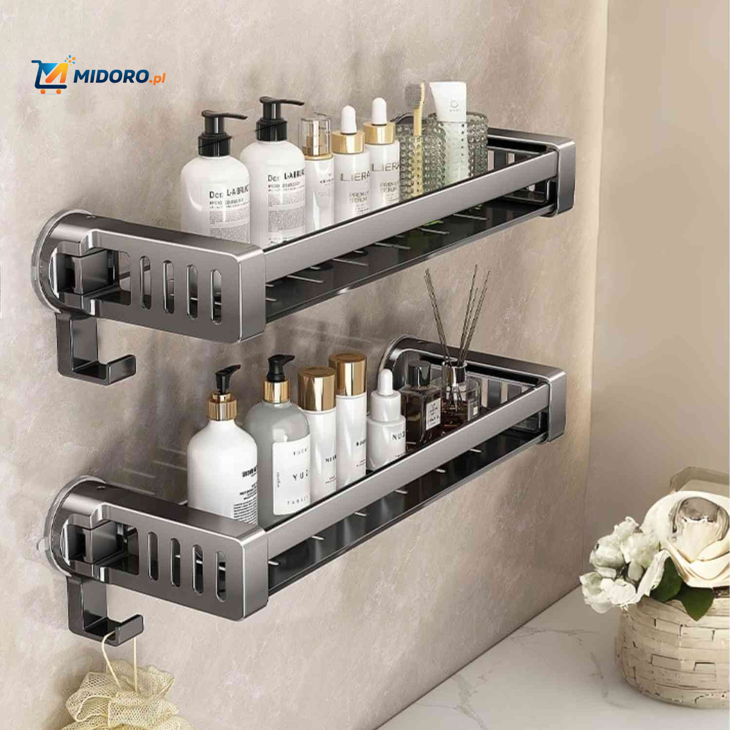 Storiva™ Regał | Montaż na Ścianie, Przyssawka & Bez Wiercenia Koszyk na Przechowywanie