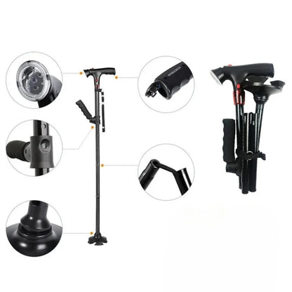 AluCare™ Składana Laska – Regulowana z Oświetleniem LED i Stopą Antypoślizgową