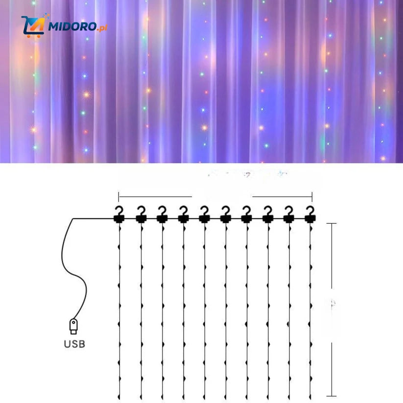 GlowStrand™ LED Zasłona | USB, Wodoodporna, Kolorowa i Z Pilotem!