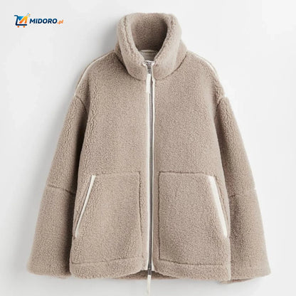 CozyLuxe™ Teddy Wełniana Kurtka | Luksusowy Komfort z Wysokim Kołnierzem i Miękką Wełną Jagnięcą