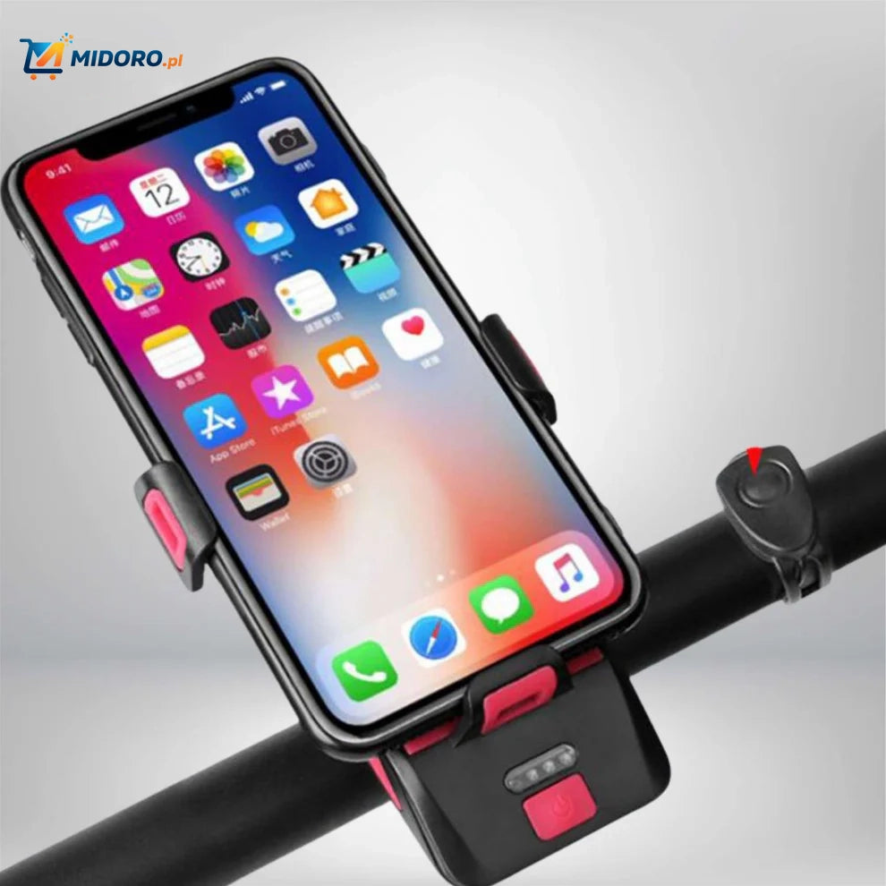 CycloMax™ Gadżet rowerowy | Uchwyt na telefon, powerbank, lampka i klakson