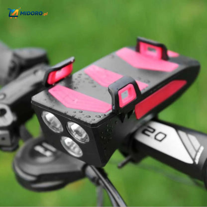 CycloMax™ Gadżet rowerowy | Uchwyt na telefon, powerbank, lampka i klakson