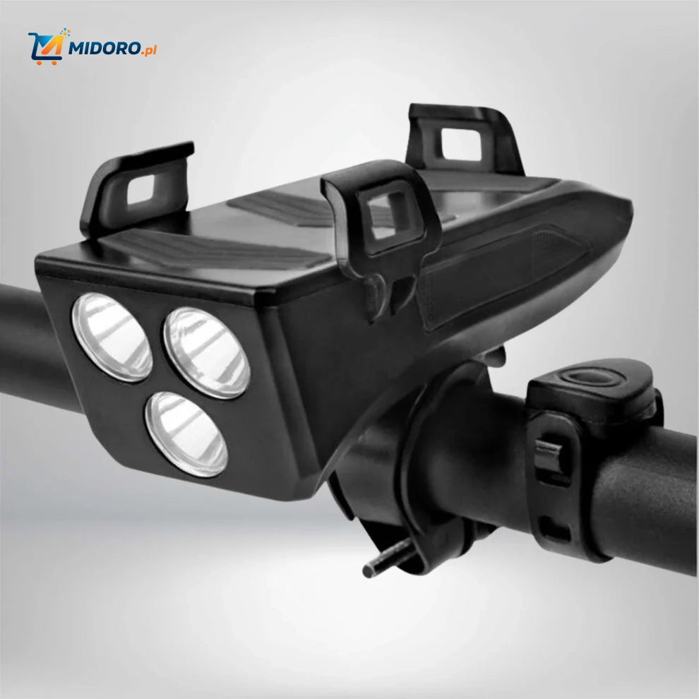 CycloMax™ Gadżet rowerowy | Uchwyt na telefon, powerbank, lampka i klakson