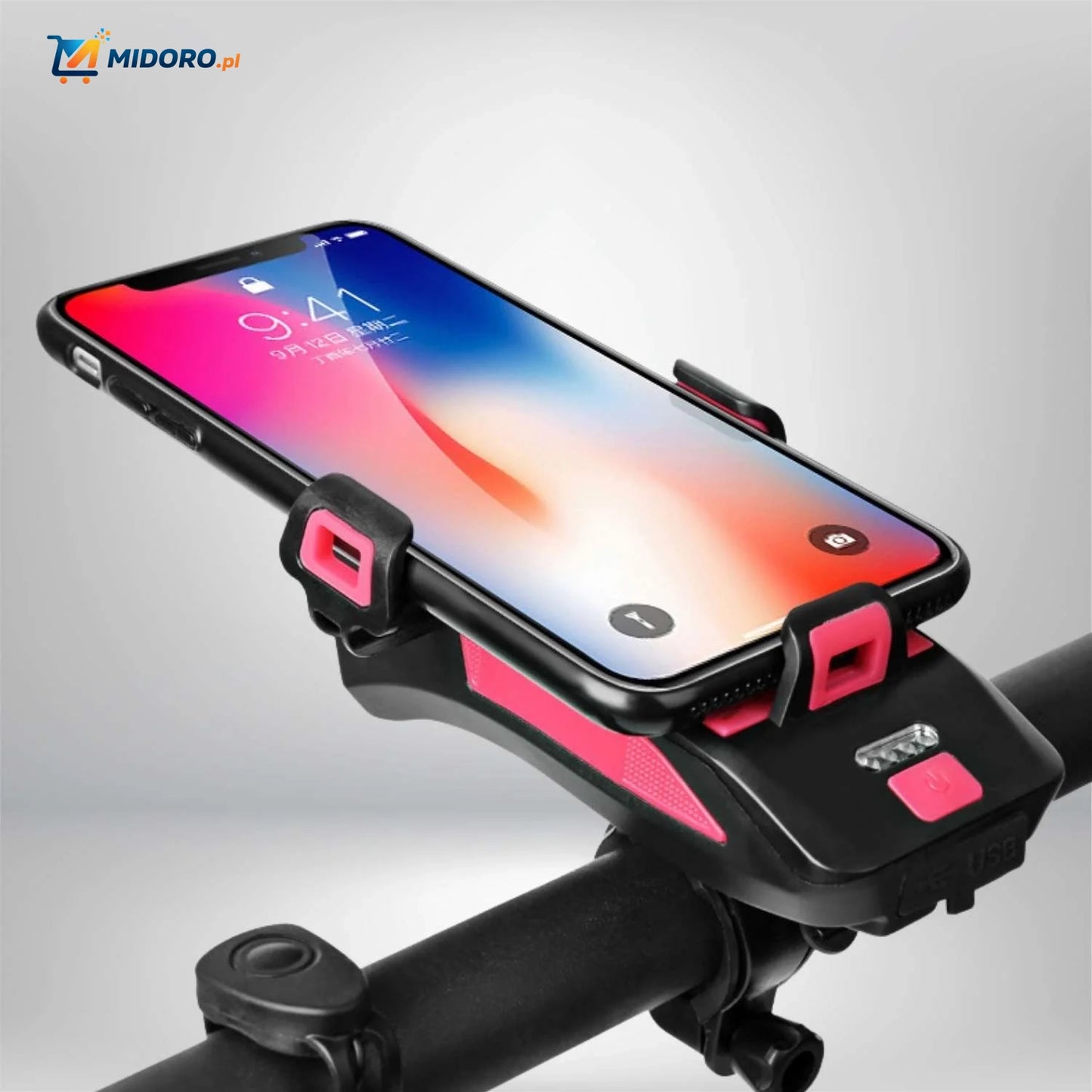 CycloMax™ Gadżet rowerowy | Uchwyt na telefon, powerbank, lampka i klakson