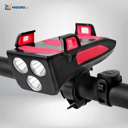 CycloMax™ Gadżet rowerowy | Uchwyt na telefon, powerbank, lampka i klakson