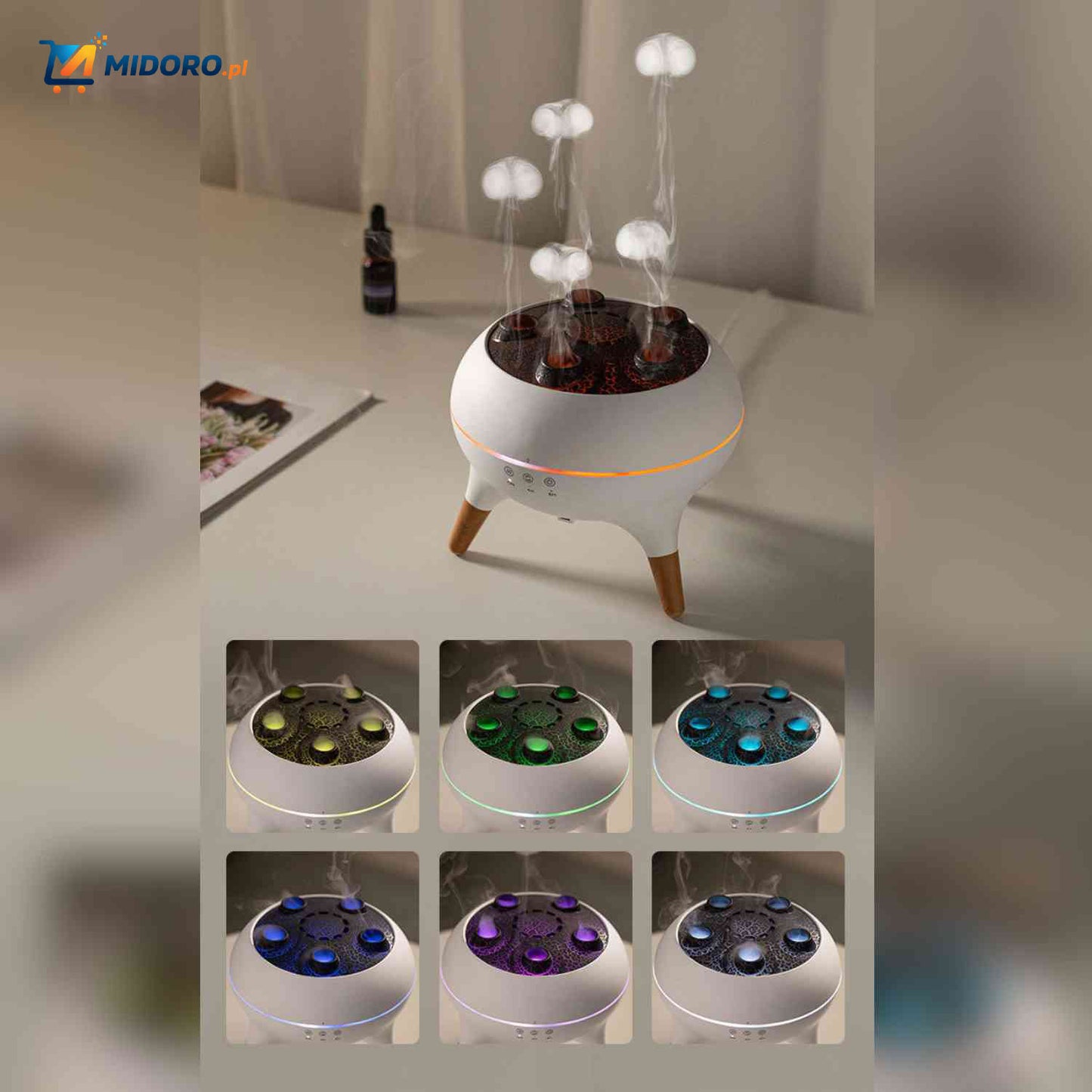 Flamora™ Dyfuzor Meduz | Vlamlicht, Aromatyczna Mgła i Stylowe Drewniane Wzornictwo