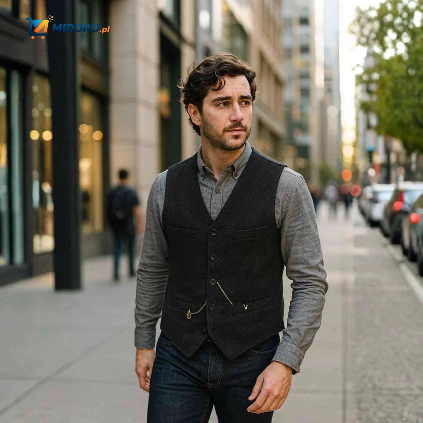 HerringLux™ Kamizelka | Wełniany tweed, wzór w jodełkę, styl brytyjskiego dziedzictwa