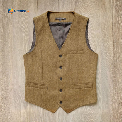 HerringLux™ Kamizelka | Wełniany tweed, wzór w jodełkę, styl brytyjskiego dziedzictwa