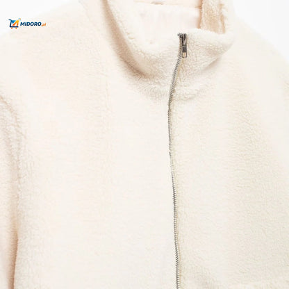 CozyLuxe™ Teddy Wełniana Kurtka | Luksusowy Komfort z Wysokim Kołnierzem i Miękką Wełną Jagnięcą